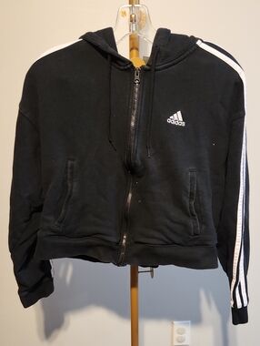 adidas Black Hoodie with White Stripe Details